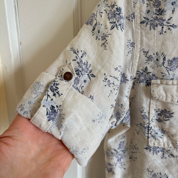 Eddie Bauer Prarie Linen Floral Shirt Dress Cream & Blue 3/4 Sleeve Large - Picture 4 of 10